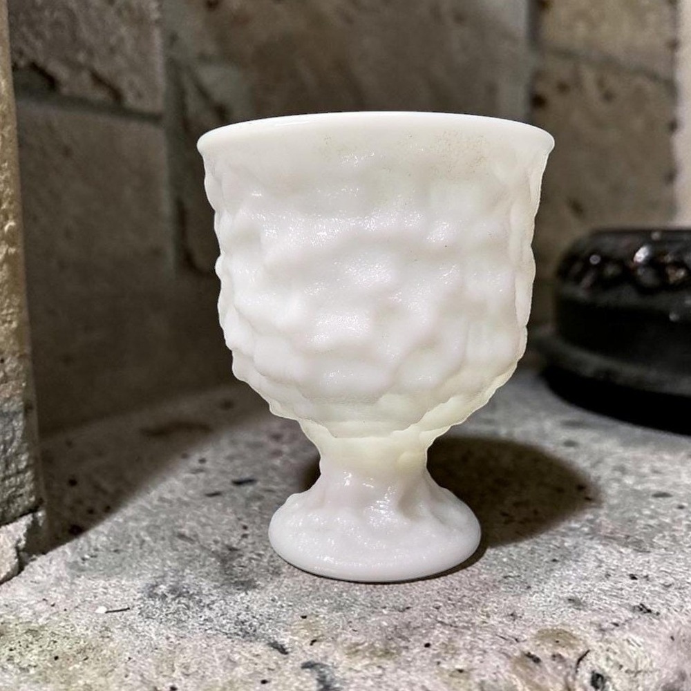 EO Brody White Milk Glass Pedestal Compote, Centerpiece Vase Replacement Planter